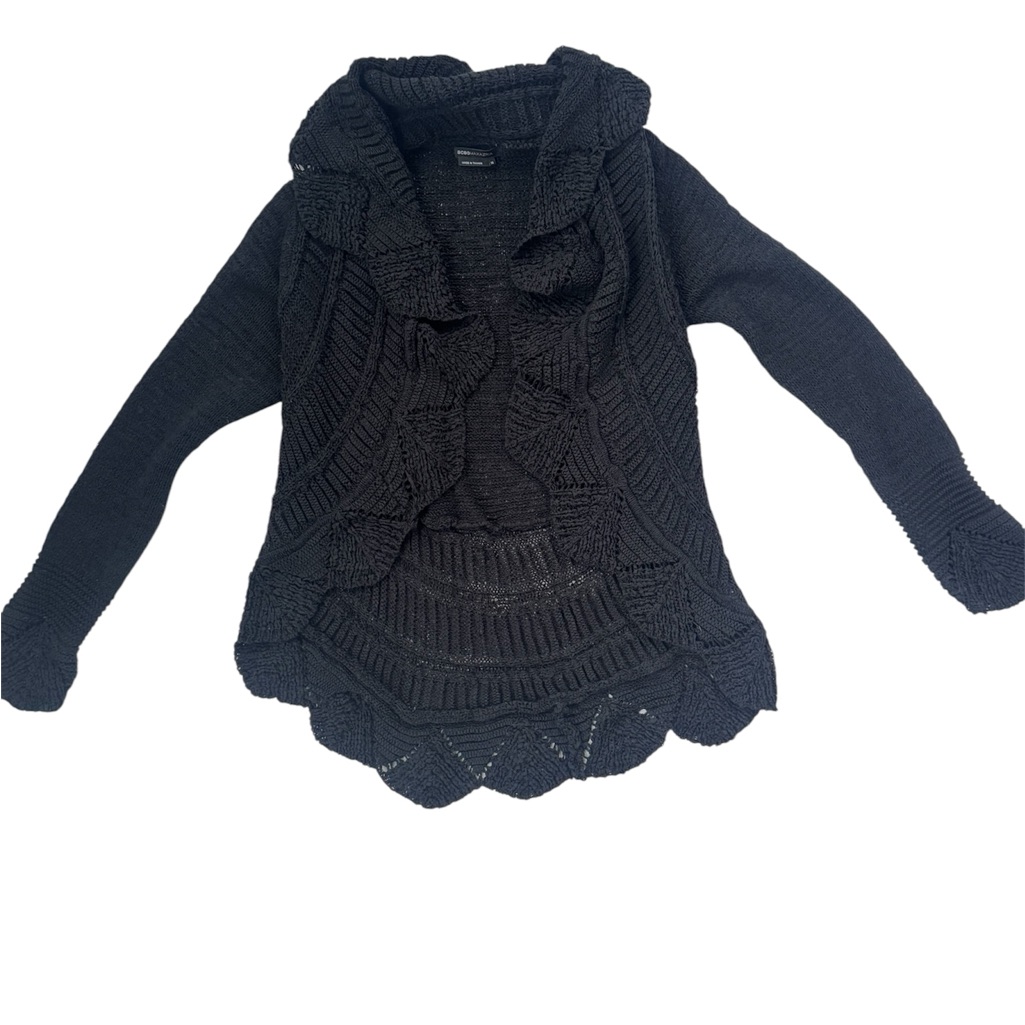 Bcbgmaxazria Gray Ruffle Knit Cardigan Sweater Open Front Boho